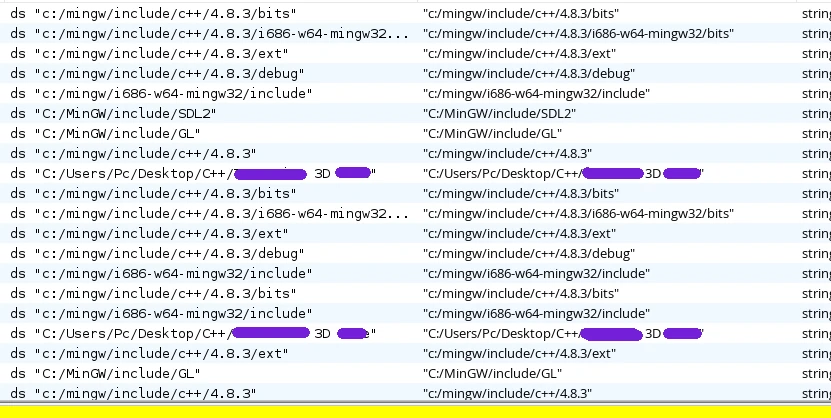 A hex dump showing the end of the file. In the decoded text column, a file path is clearly visible
